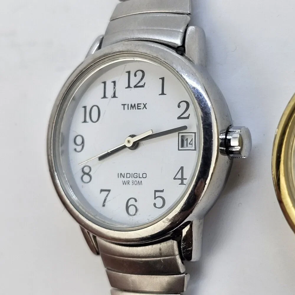 2X Timex Women's Watch 25MM Gold Gray Tone Bracelet Band Date New‎ Battery